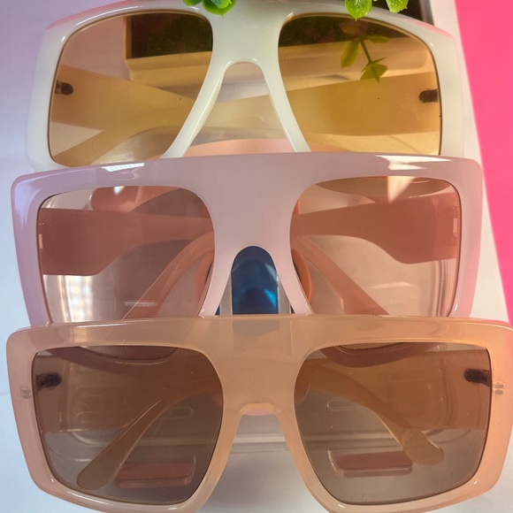3-Piece Sunglass Set – White, Light Pink & Peach/Mauve + Free Stickers! - Picture 1 of 4